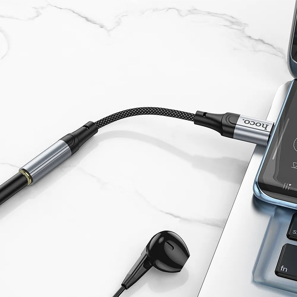 Hoco adapter USB-C naar 3,5 mm Jack – Audio adapter – 12 centimeter – Zwart