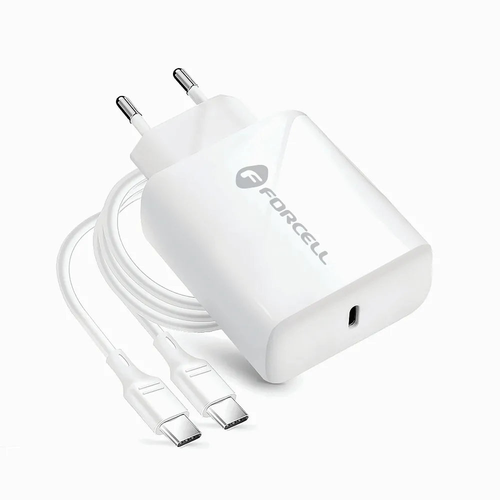 Forcell Oplader met USB-C naar USB-C kabel - 25 Watt - 1 meter - Wit