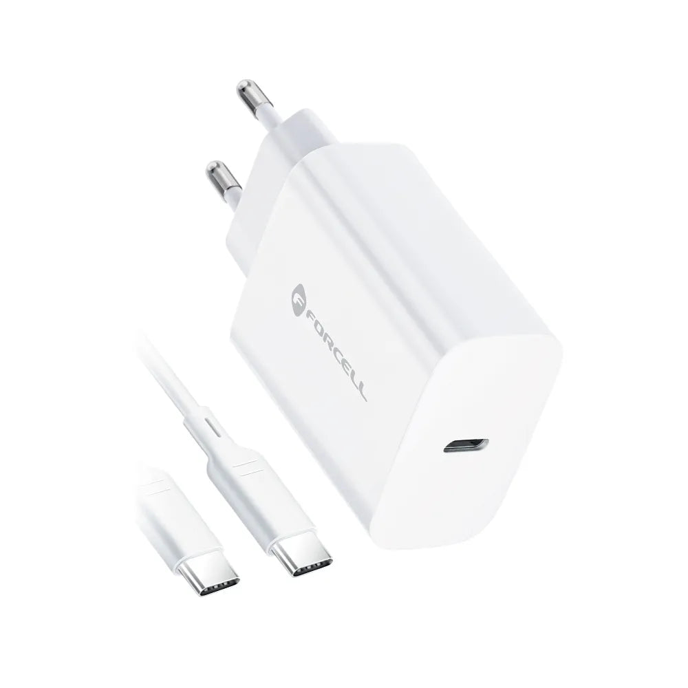Forcell Oplader met USB-C naar USB-C kabel - 25 Watt - 1 meter - Wit
