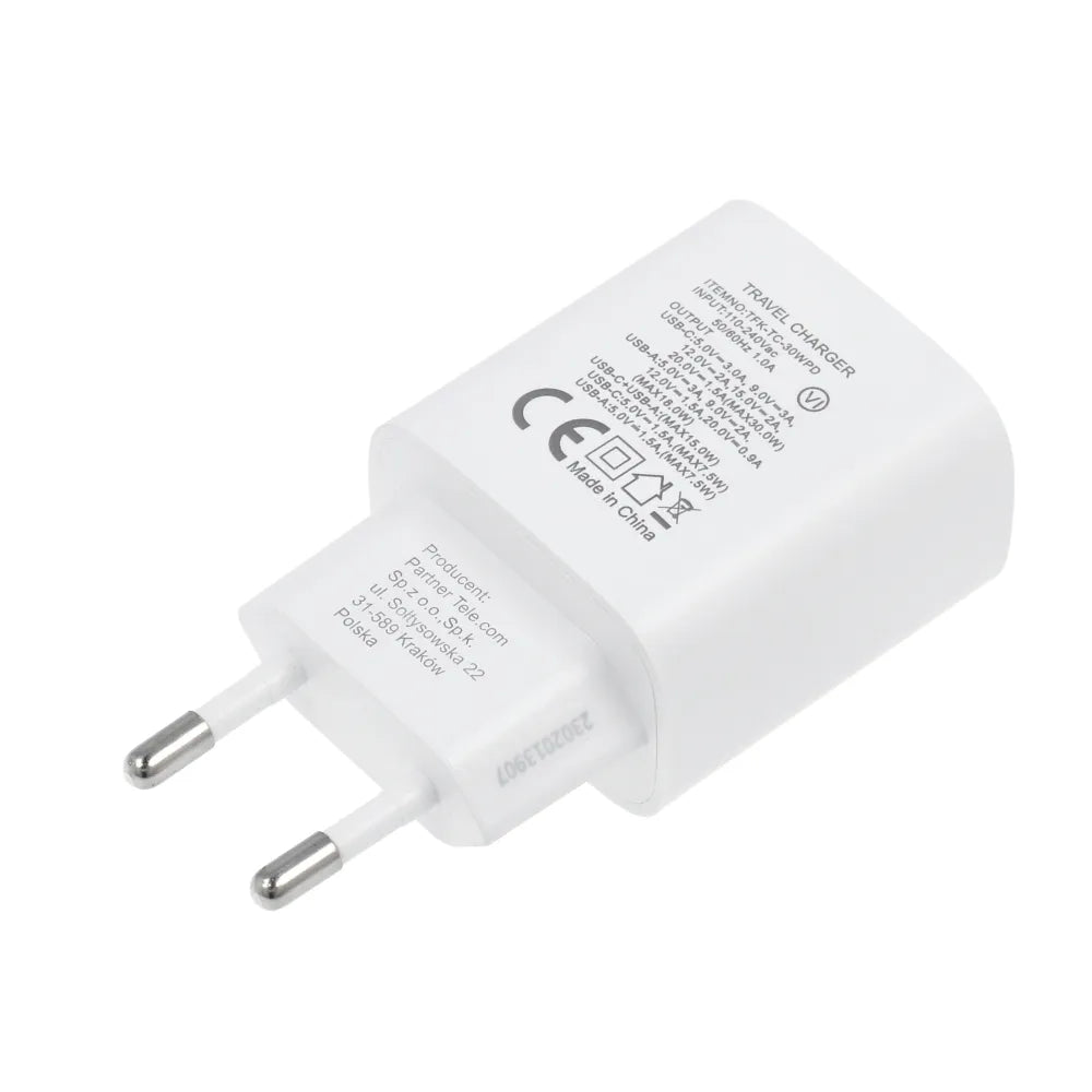 Forcell Oplader - Wall Charger – 30 Watt – USB-C & USB-A – Wit