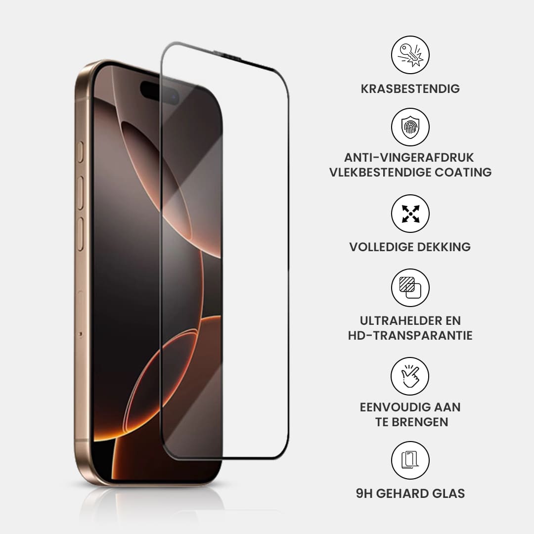 Casify Gehard Glas Full Cover Screenprotector met installatiekit voor de iPhone 16 Pro Max