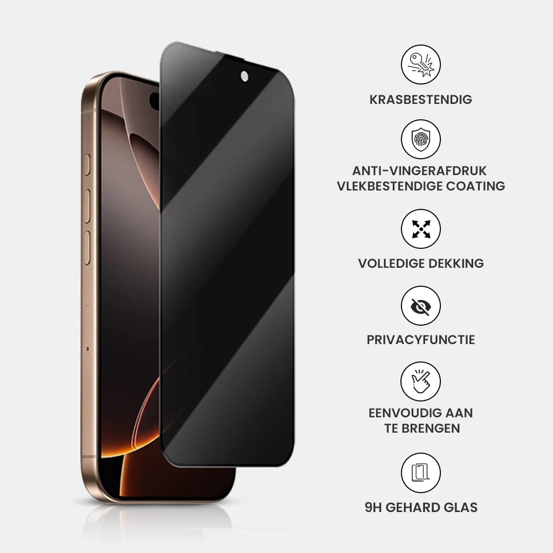 Casify Gehard Glas Privacy Screenprotector met installatiekit voor de iPhone 15 Pro