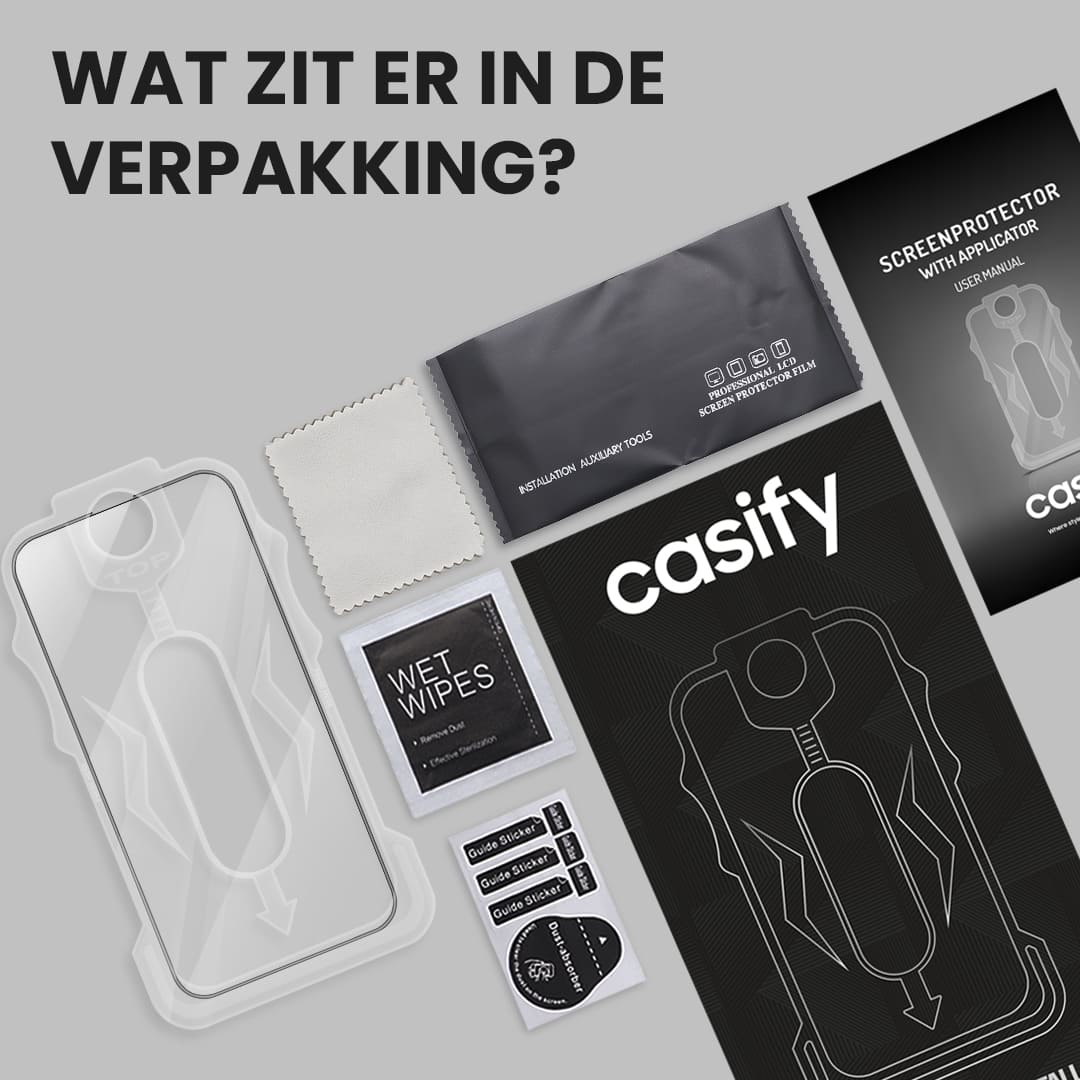 Casify Gehard Glas Full Cover Screenprotector met installatiekit voor de iPhone 13 / 13 Pro / 14 / 16e