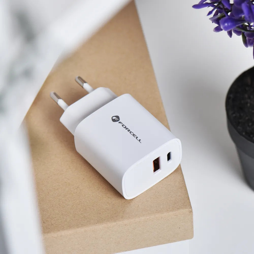Forcell Oplader - Wall Charger – 30 Watt – USB-C & USB-A – Wit