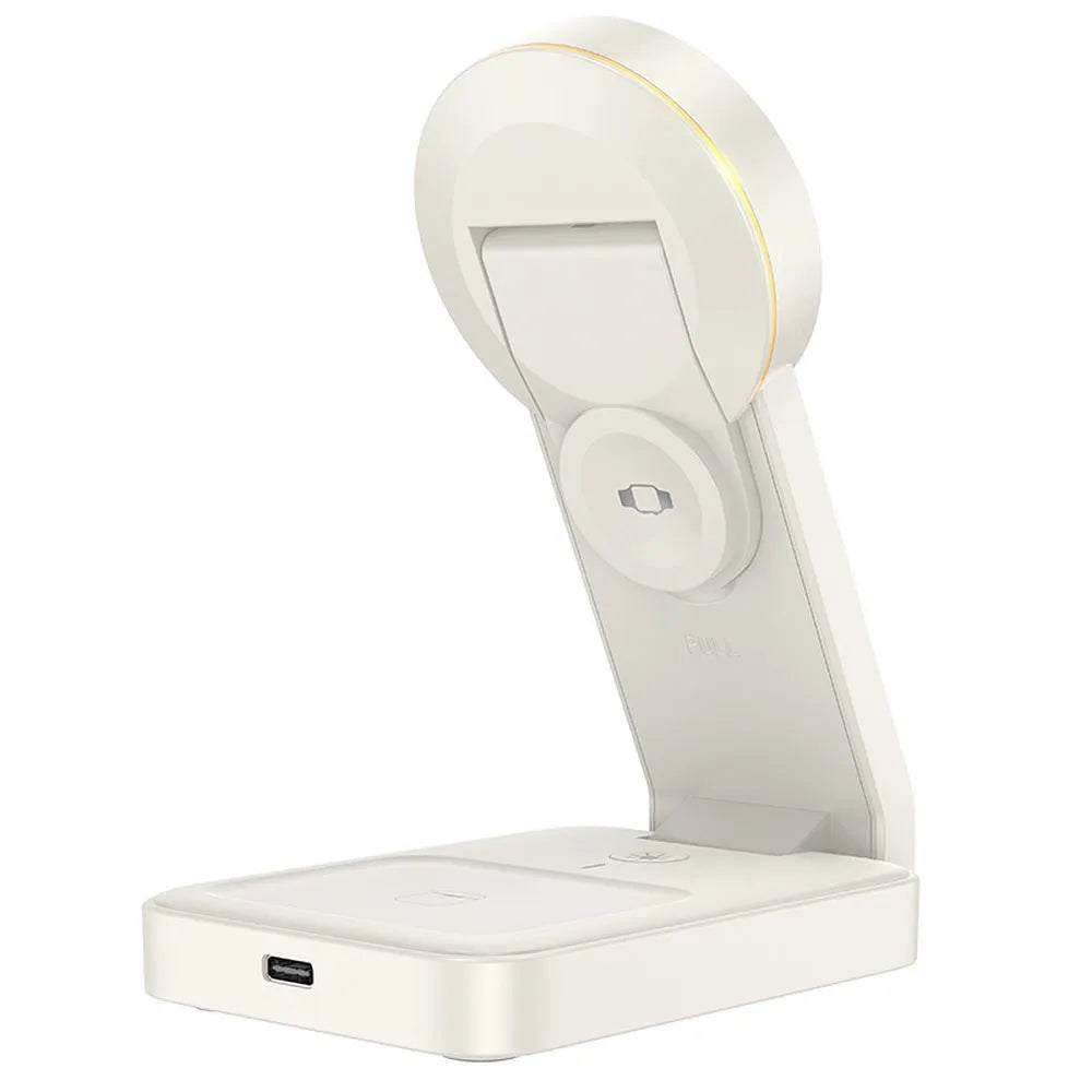 Hoco 3-in-1 Opvouwbare Draadloze Oplader met MagSafe – 15W – Wit