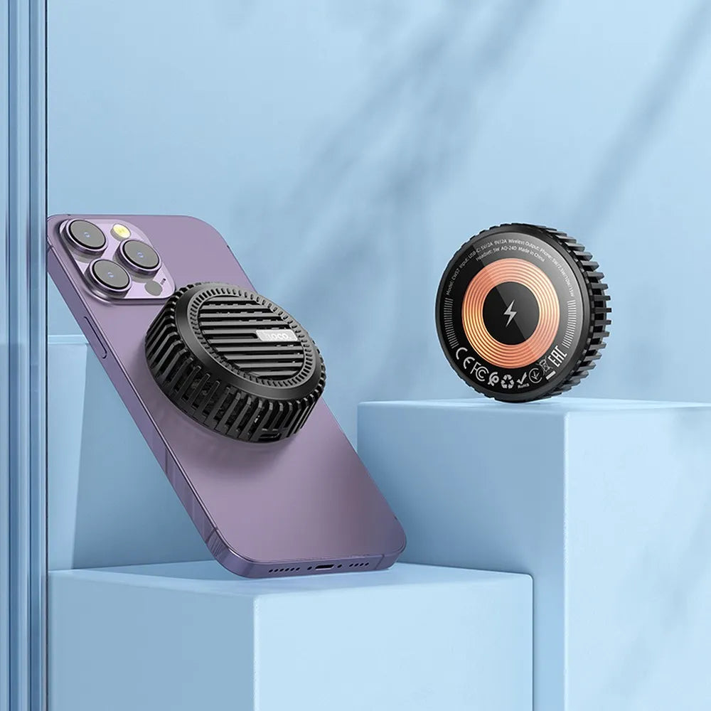 Hoco Wireless Charger met MagSafe en Koelventilator - USB-C - Draadloze Oplader - 15W - Zwart