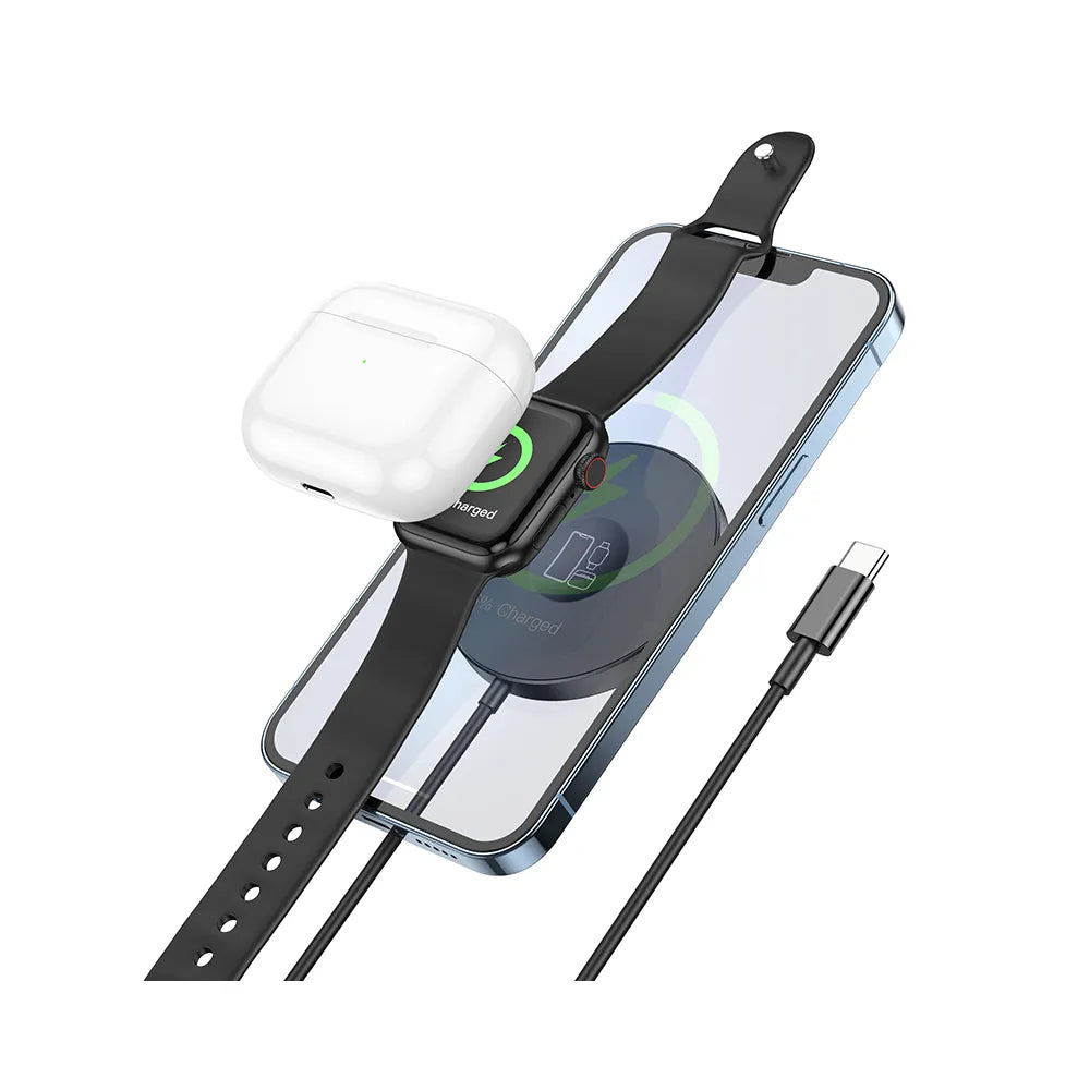 Hoco 3-in-1 Wireless Charger met MagSafe - USB-C - Draadloze Oplader - 15W - Zwart