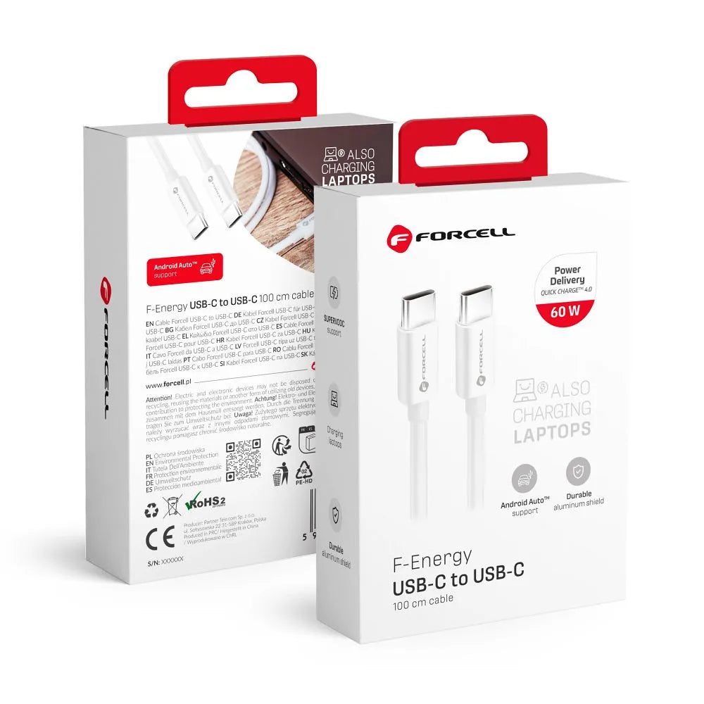 Forcell USB-C naar USB-C Kabel 60W QC4.0/PD – 1 meter – Wit