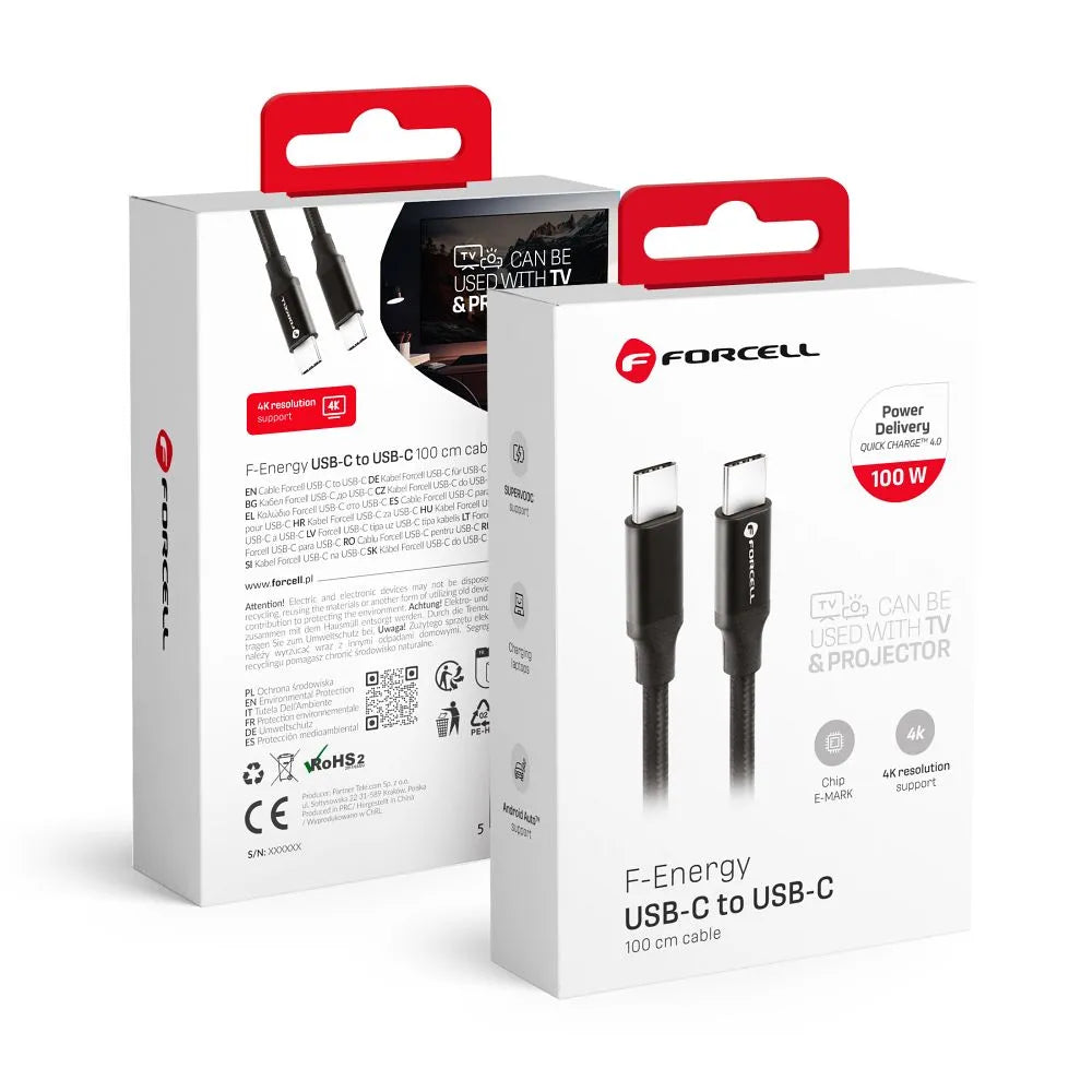 Forcell USB-C naar USB-C Kabel 60W QC4.0/PD – 1 meter – Zwart