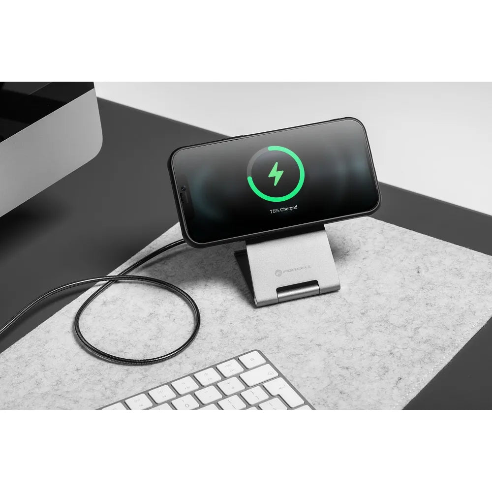 Forcell Flip Charge Qi2 Wireless Charger met MagSafe – USB-C – Draadloze Oplader – 15W – Zilver
