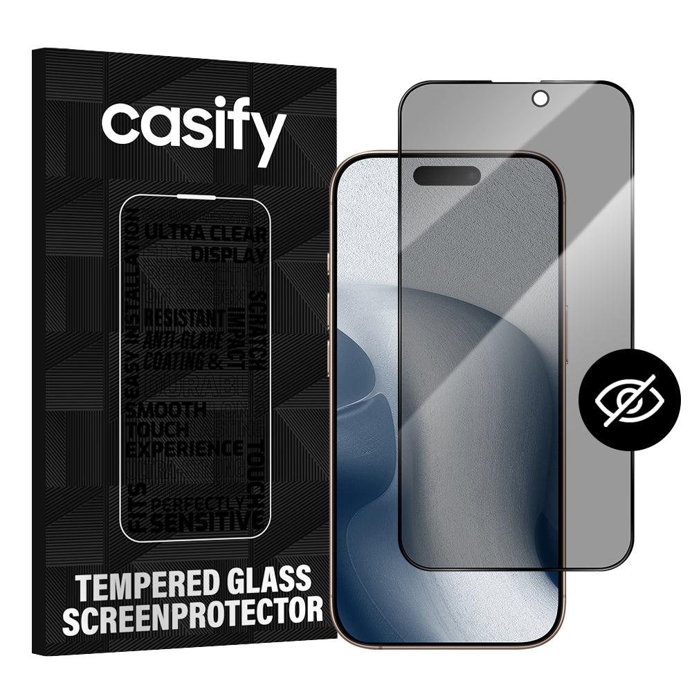 Casify Gehard Glas Privacy Screenprotector voor de iPhone 15 Pro