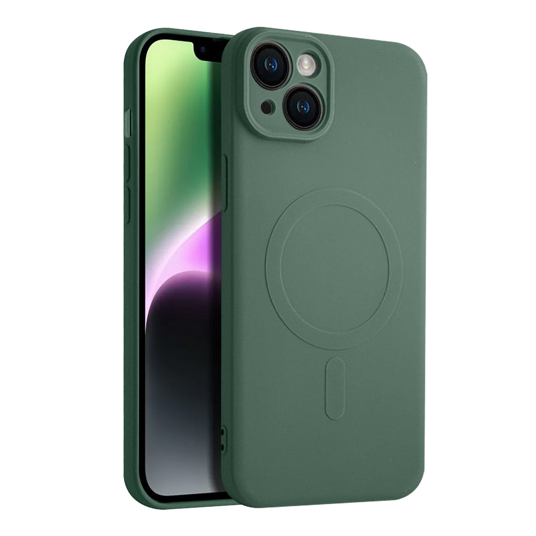 Coque en silicone Casify avec MagSafe pour iPhone 15 Plus - Vert armée
