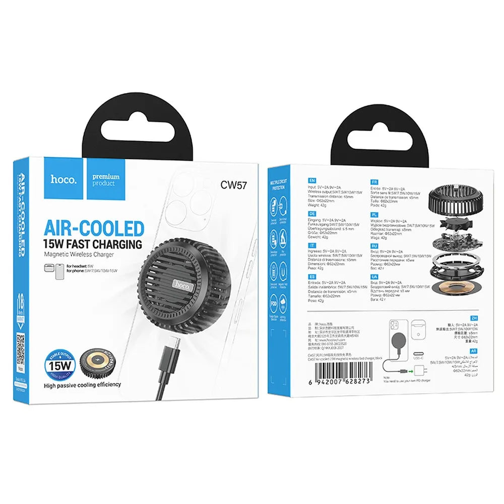Hoco Wireless Charger met MagSafe en Koelventilator - USB-C - Draadloze Oplader - 15W - Zwart