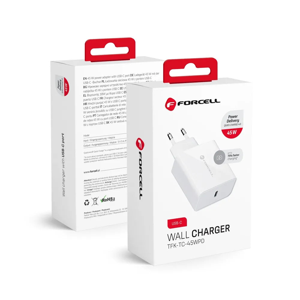 Forcell Oplader - Wall Charger – 45 Watt – USB-C – Wit