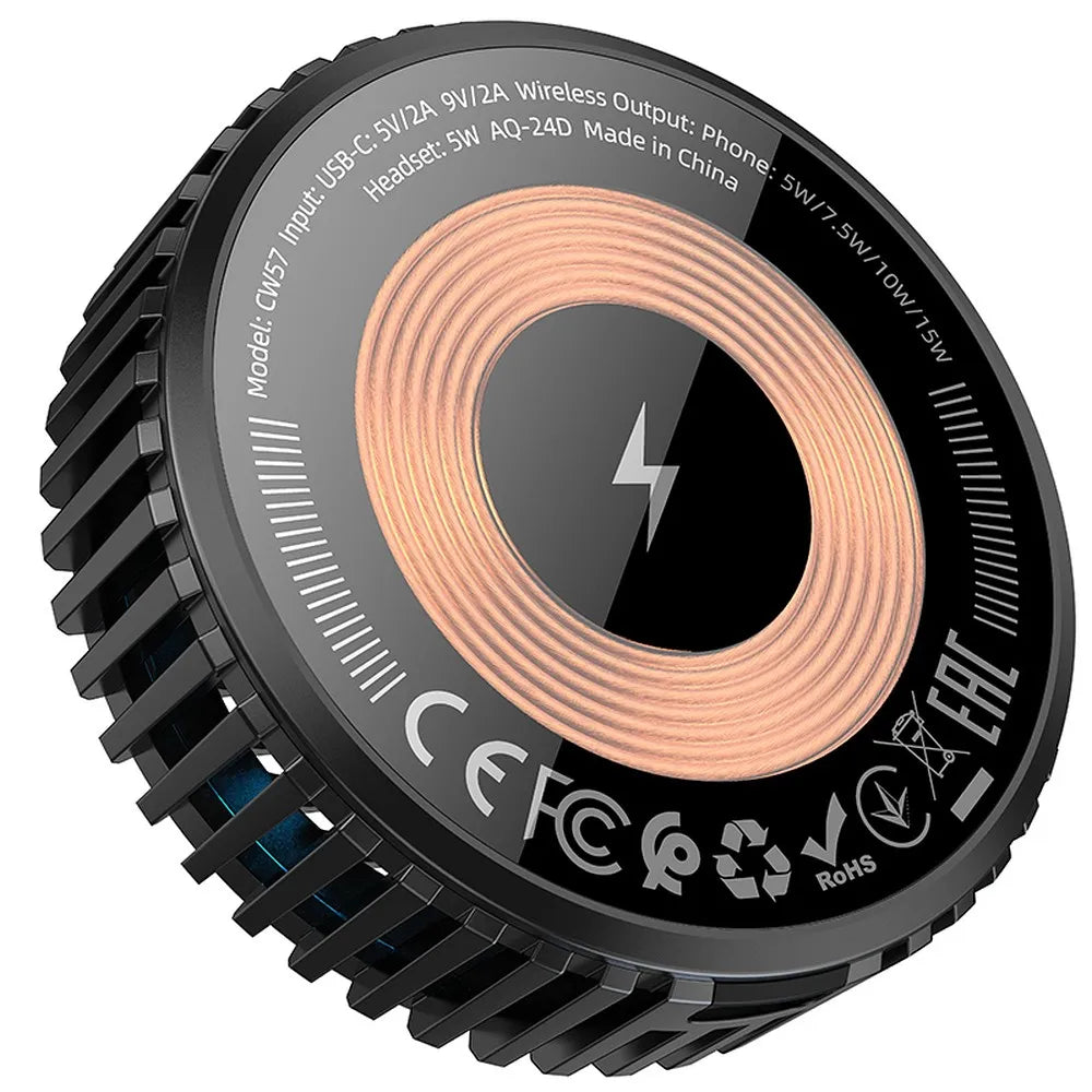 Hoco Wireless Charger met MagSafe en Koelventilator - USB-C - Draadloze Oplader - 15W - Zwart