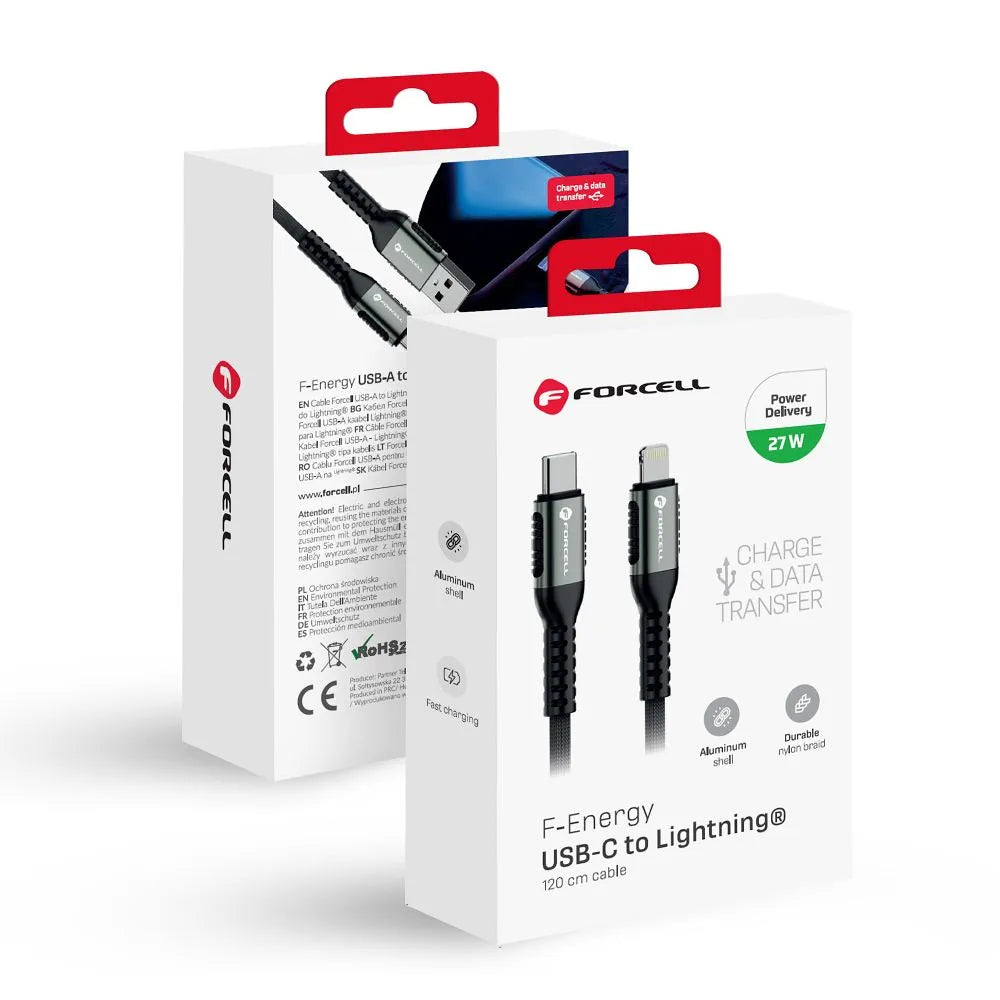Forcell USB-C naar Lightning Kabel 27W PD – 1.2 meter – Zwart