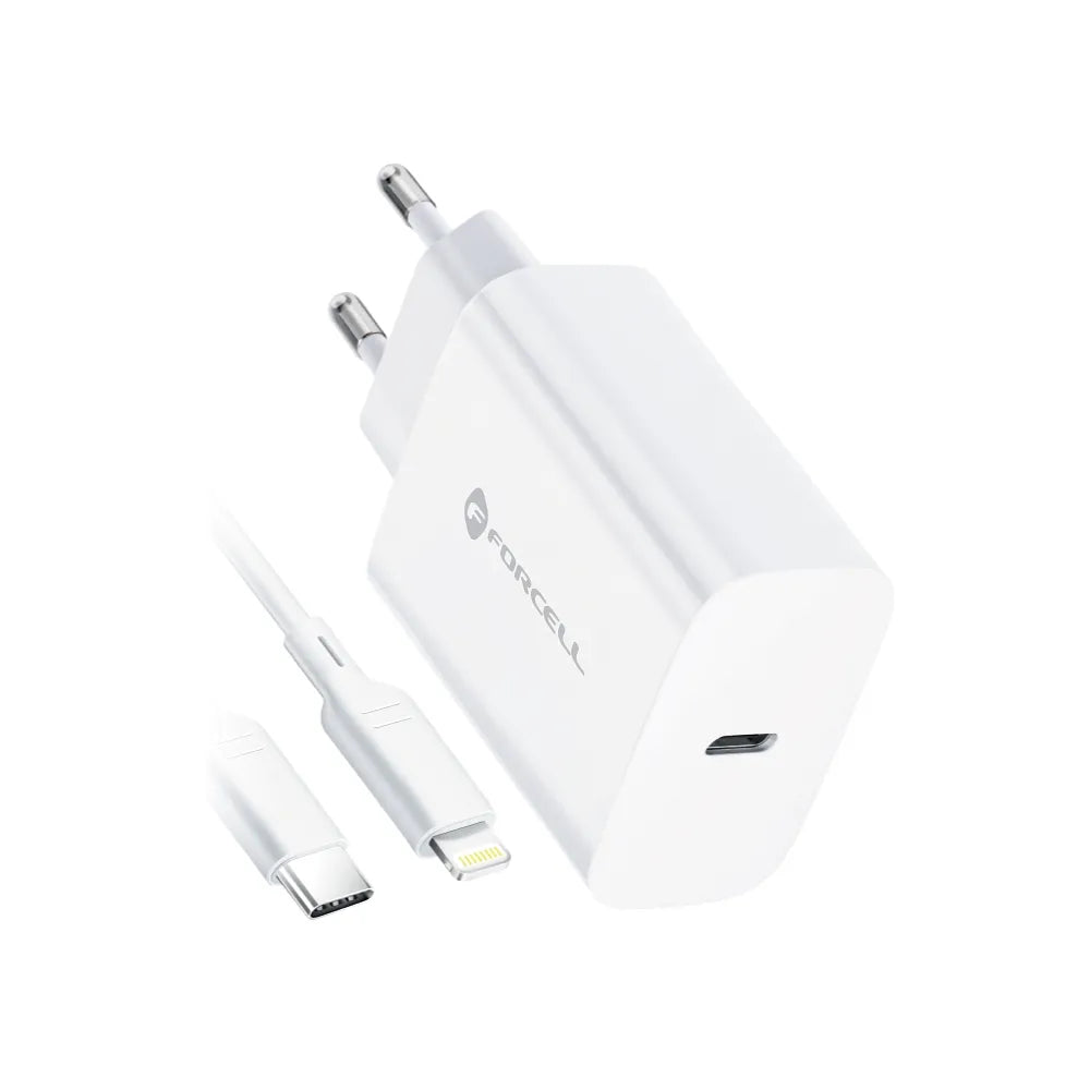 Forcell Oplader met USB-C naar Lightning kabel - 20 Watt - 1,2 meter - Wit
