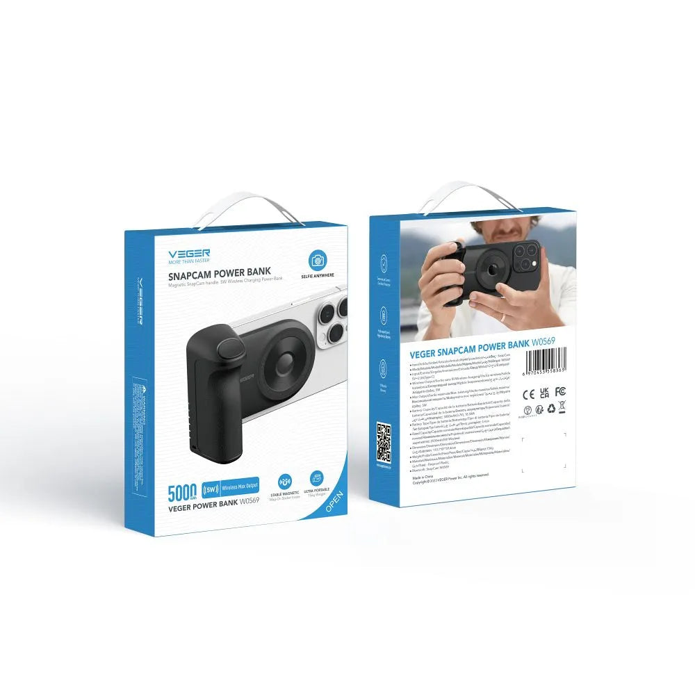 Veger Powerbank Snapcam met MagSafe – 5000 mAh – 20W – Zwart